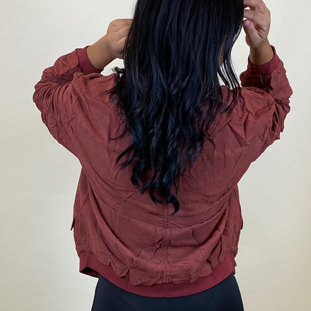🧱Brick Red Ruched Bomber Jacket - Picture 2 of 3